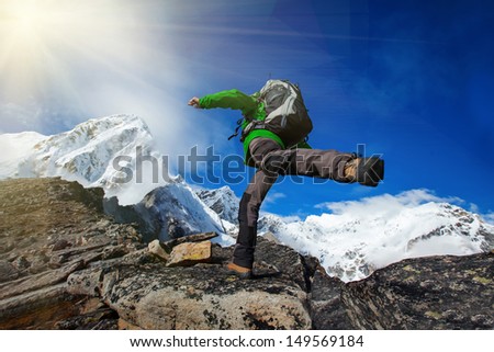 Hiking in Khumbu walley in Himalayas mountains Hiking in Khumbu walley in Himalayas mountains