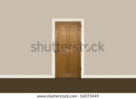 Wooden single door against beige wall