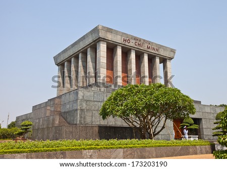 HANOI, VIETNAM - SEP 21, 2013: Ho Chi Minh Mausoleum (1975) in Hanoi city. Memorial is located in  Ba Dinh Square, where Ho Chi Minh read the Declaration of Independence on September 2, 1945