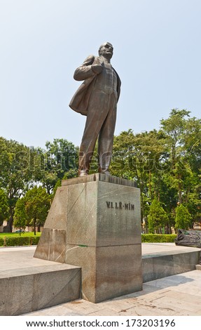 HANOI, VIETNAM - SEP 21, 2013: Monument (1982) to Vladimir Lenin in Hanoi city. Sculptor Tyurenkova. Statue was presented to Vietnam by communist party of USSR