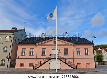 STAVANGER, NORWAY - AUGUST 16, 2014: Old house (circa 1861) on Strandkaien street (part of Blue Promenade) of historic center of Stavanger, Norway. Nowadays serves as local Port Office