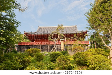 TOKYO, JAPAN - MAY 26, 2015: Kiyomizu Kannon Temple in Ueno park of Tokyo, Japan. Built in 1631, survived fire bombing of WWII to be one of the oldest temples in Tokyo