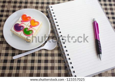 colorful sweet heart  coffee cake for healthy and job time