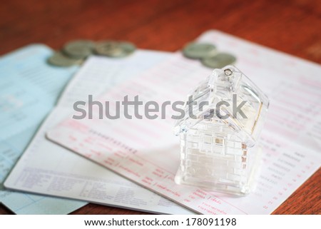 Photo of Business concept of home loan with book bank statement in vintage style