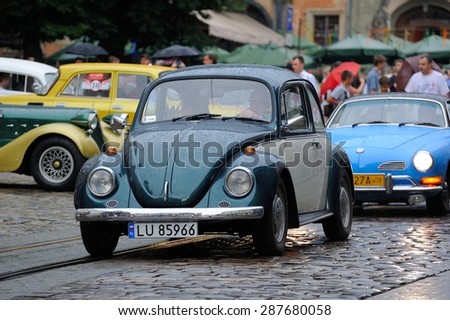 Lviv, Ukraine - June 2015: Auto festival Leopolis grand prix 2015. Old vintage retro car. Photos taken in rainy weather