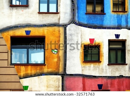 Organic architecture colorful facade with irregular shapes