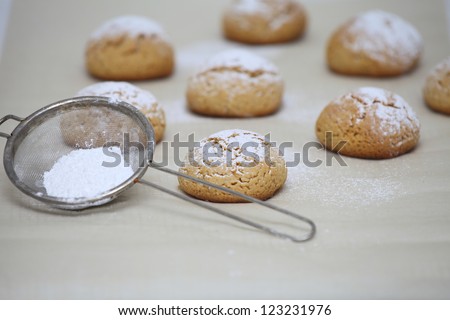 Hand-made Honey cookies under sugar powder