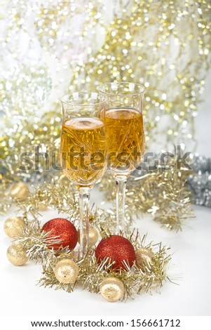 Wine in a glasses with christmas new year decorations