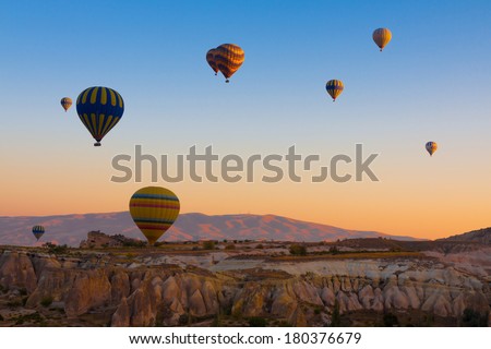 Turkey Cappadocia beautiful balloons flight stone landscape