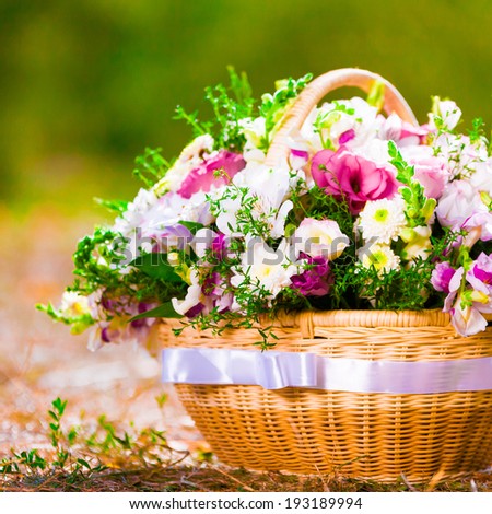 beautiful basket of flowers on a holiday in the garden