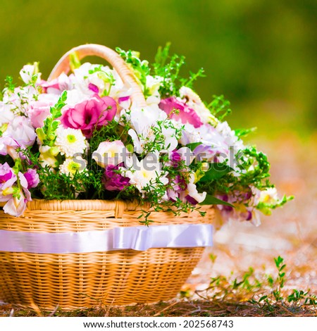 beautiful basket of flowers on a holiday in the garden