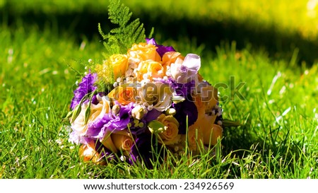 beautiful  wedding  flowers  bouquet  yellow and purple rose