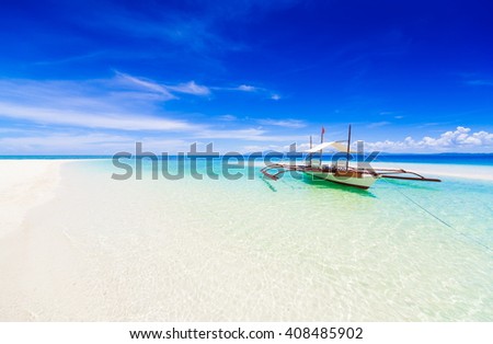 Beautiful amazing nature background. Tropical blue sun sea in Philippines. Luxury holiday resort. Island atoll about coral reef. Fresh freedom. Adventure day. Snorkel. Coconut paradise. Wooden boat.