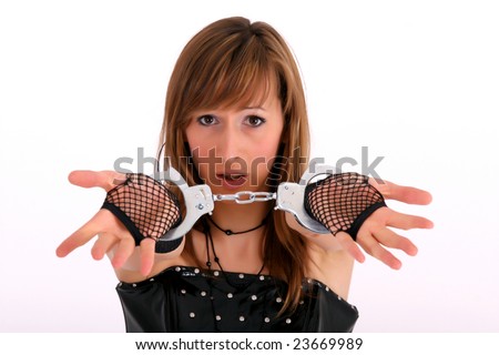 stock photo woman with handcuffs Save to a lightbox Please Login