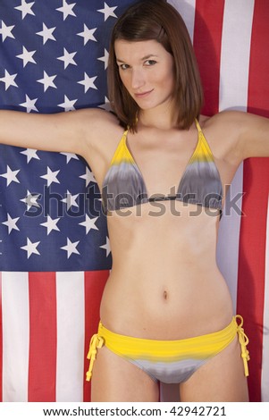 sexy woman in bikini over american flag