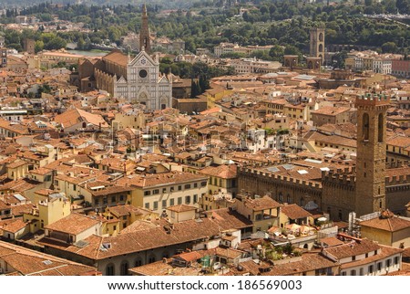 Top view from Campanile Giotto on the historical center of Florence, Italy