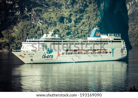 Cruise ship in Geiranger fjord, Norway  August 5, 2012
