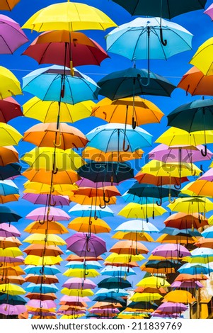 Street decorated with colored umbrellas,Madrid