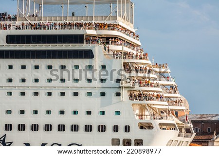 Venice, Italy,August 9, 2013:The cruise ship crosses the Venetian Lagoon on a sunny Spring day