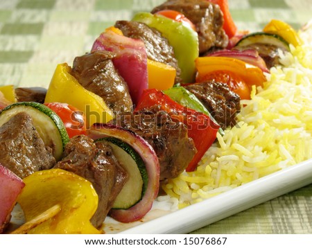 Beef kebabs with saffron flavored basmati rice.