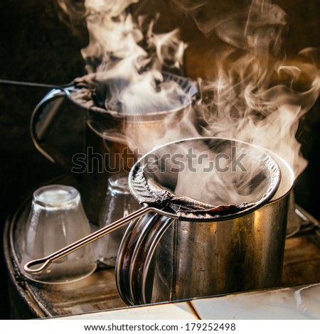 Steaming Thai traditional tea maker