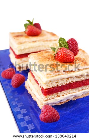 Cakes with red berries & fresh mint ( Napoleon with jelly & berries )