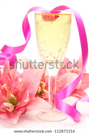 Pink lily and wine