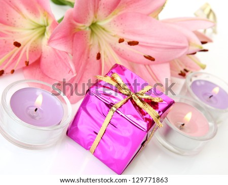 Pink lilies and gifts