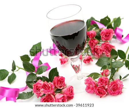 Pink roses and wine