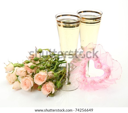 Bouquet of roses and wine