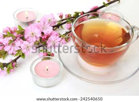 Pink flowers and tea