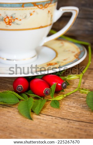 Fresh rose hip and drink a cup of rose hips