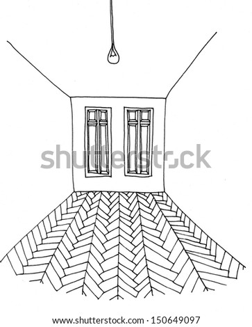 The sketch illustration of a room with windows