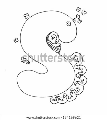 The sketch illustration of an alphabet letter with women\'s faces, trees and flowers