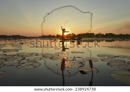fisherman nets in sunset