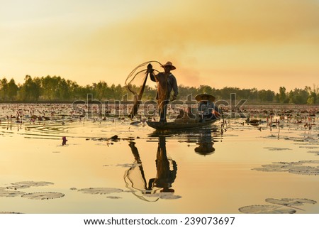 fisherman nets in sunset