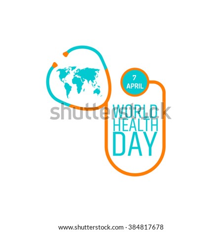 World health day concept. Stethoscope icon, world map on white background. Vector illustration. EPS 8.