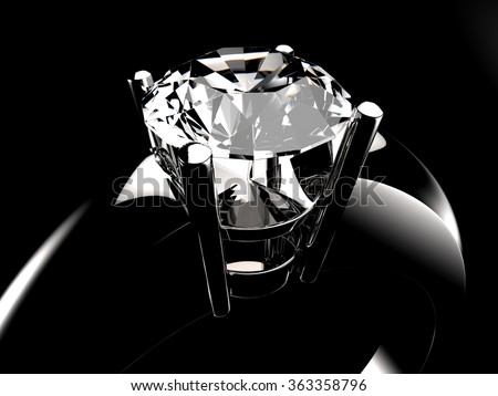 Diamond solitaire ring closeup in dark environment