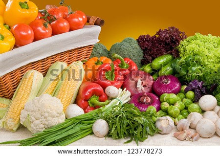 Composition of vegetable with basket