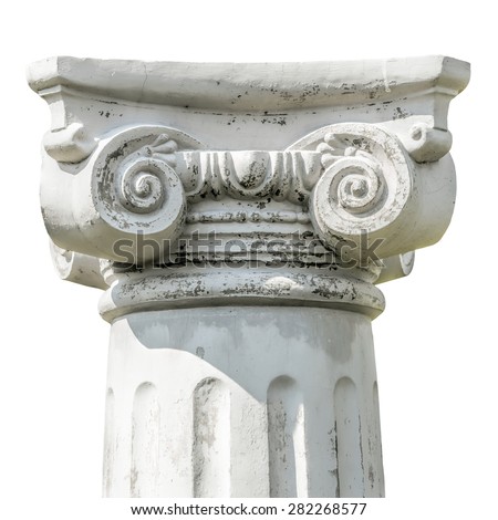 Isolated detail of the head of a greek ionic column