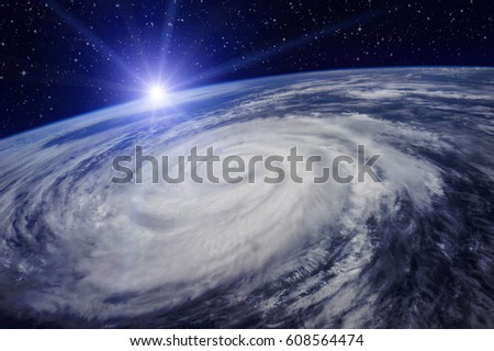 Giant cyclone on the planet Earth due to the global warming that will cause an increase in temperature and rainfall. Elements of this image furnished by NASA