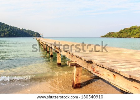 The bridge wood on beach in koh kood resort thailand .