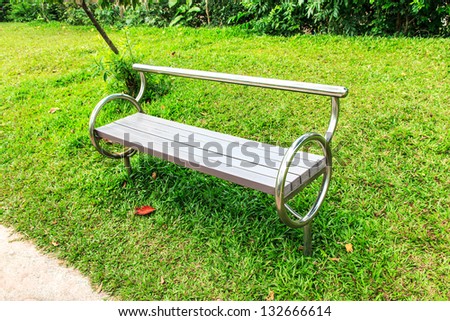The bench stainless in garden it build modern and creative