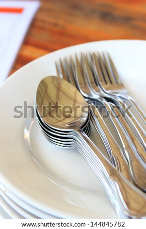 Focus on spoon silver, it item for eat food