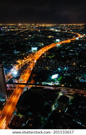 Bangkok, Thailand - May 24, 2014: Night view over Bangkok city, Thailand.Bangkok is the capital and the most populous city of Thailand with a population of over eight million.