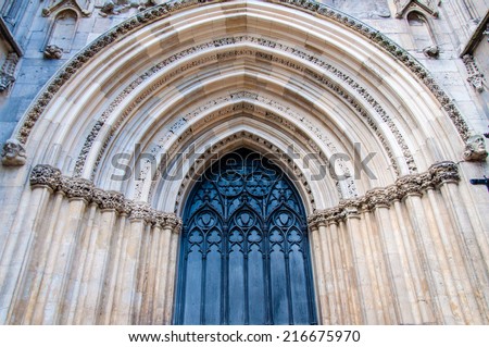 Architectural detail of York Minster in city of York, UK