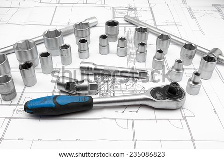 for chrome socket wrench. Isolated on plan from house
