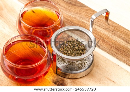 loose tea and two cups of tea