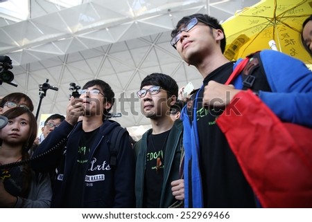 EDITORIAL: Students leaders Alex Chow, Eason Chung and Nathan Law attempted to fly to Beijing to reflect HK people\'s demand of genuine democracy. Taken on 16/11/2015 at Hong Kong International Airport