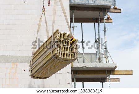 wooden support beams on the construction site